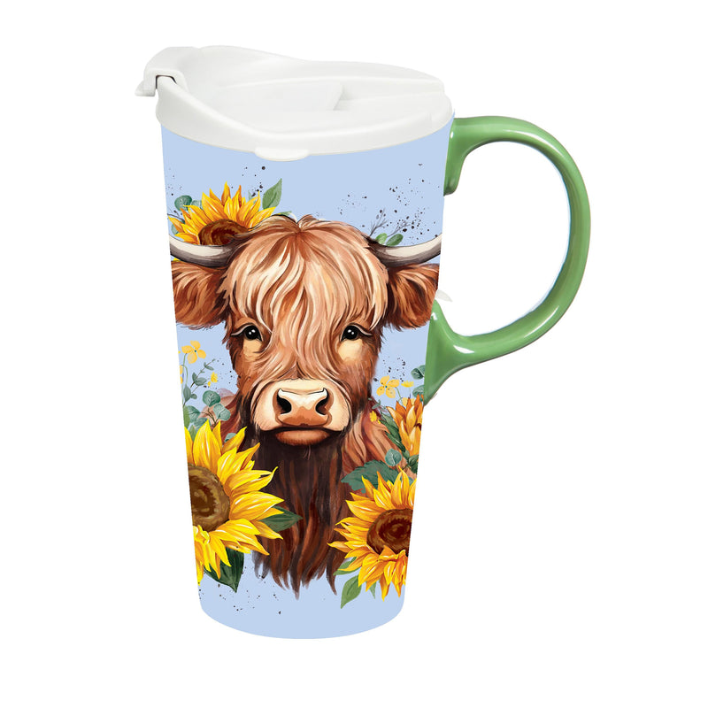 Highland Cow and Sunflowers Ceramic Perfect Cup, 17oz, Gift Box