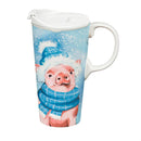 Holiday Poinsettia Travel Cup Ceramic Perfect Cup, Pig, 17oz, Gift Box