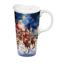 Traditional Santa Travel Cup Ceramic Perfect Cup, Santa and Reindeer, 17oz, Gift Box