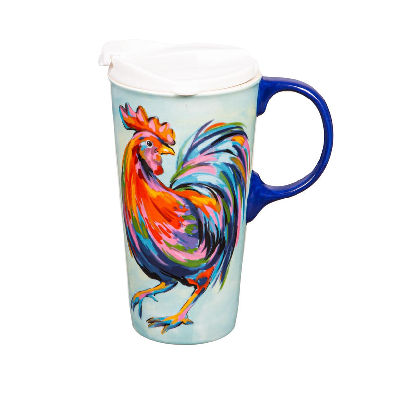 Ceramic Perfect Travel Cup, 17oz., w/ Gift Box, Colorful Rooster