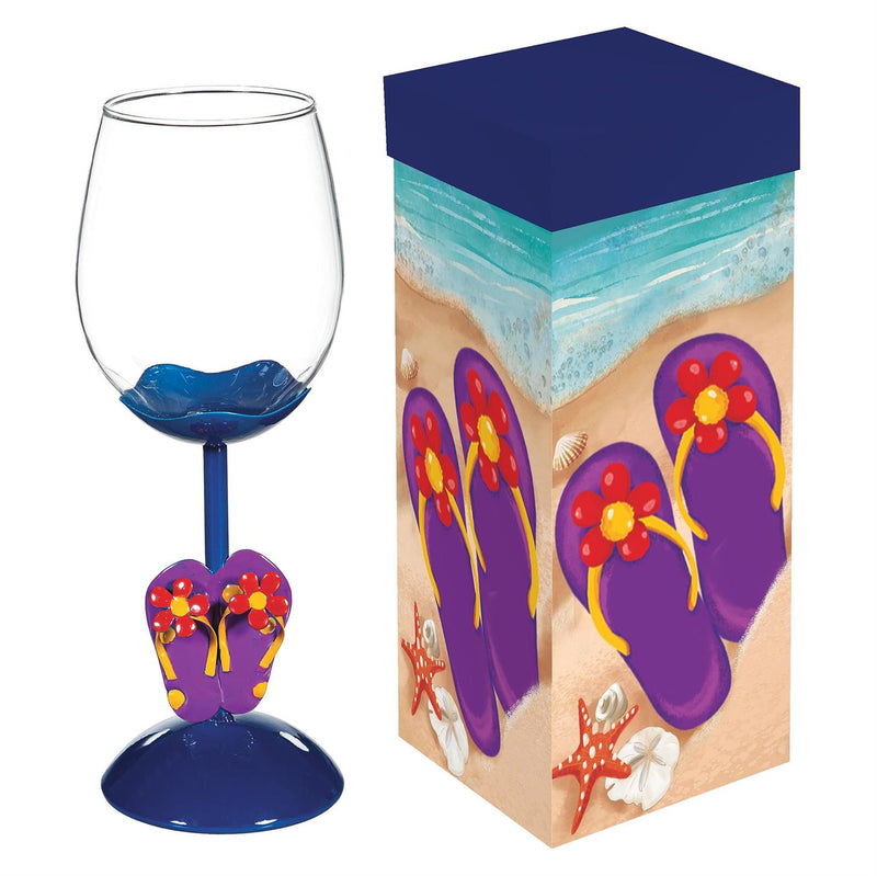 Coastal Flip Flops Wine Glass, 17oz, Gift Box