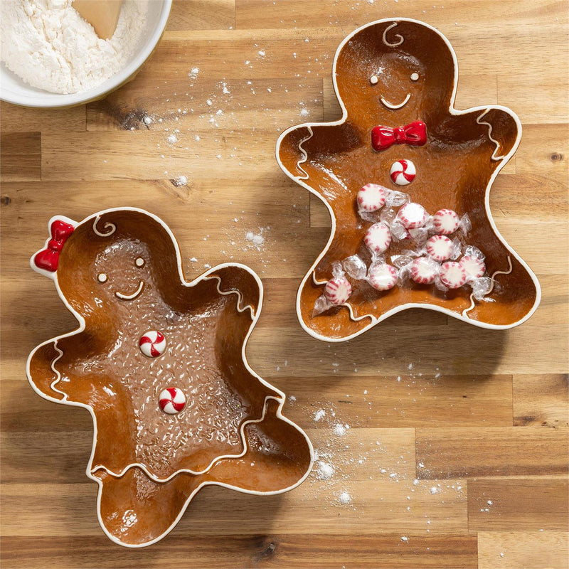 Baking Spirits Bright Plate Gingerbread Shaped Ceramic Serving Dish, Asst, 10"W