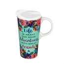 Life Is Meant For Good Adventures Ceramic Perfect Cup and Compact Tote Giftset, 17oz, Gift Box