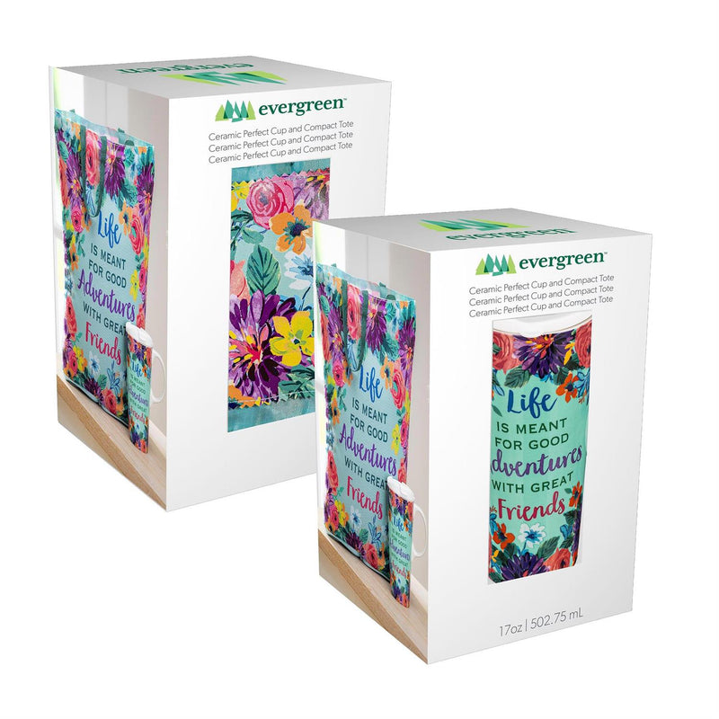 Life Is Meant For Good Adventures Ceramic Perfect Cup and Compact Tote Giftset, 17oz, Gift Box