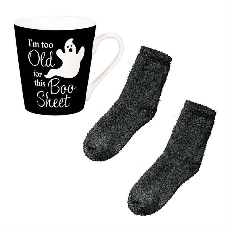 I'm Too Old For This Boo Sheet Ceramic Flare Cup and Black Socks Gift Set, 12oz, Gift Box