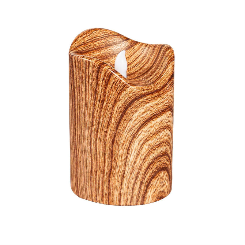 LED Round Candle with Natural Wood Pattern, Set of 2