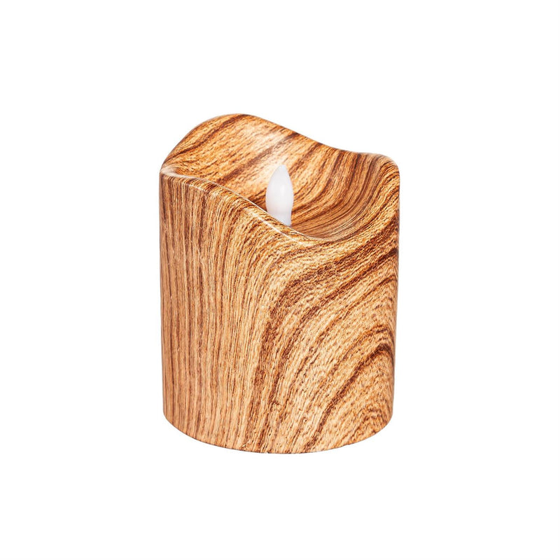 LED Round Candle with Natural Wood Pattern, Set of 2