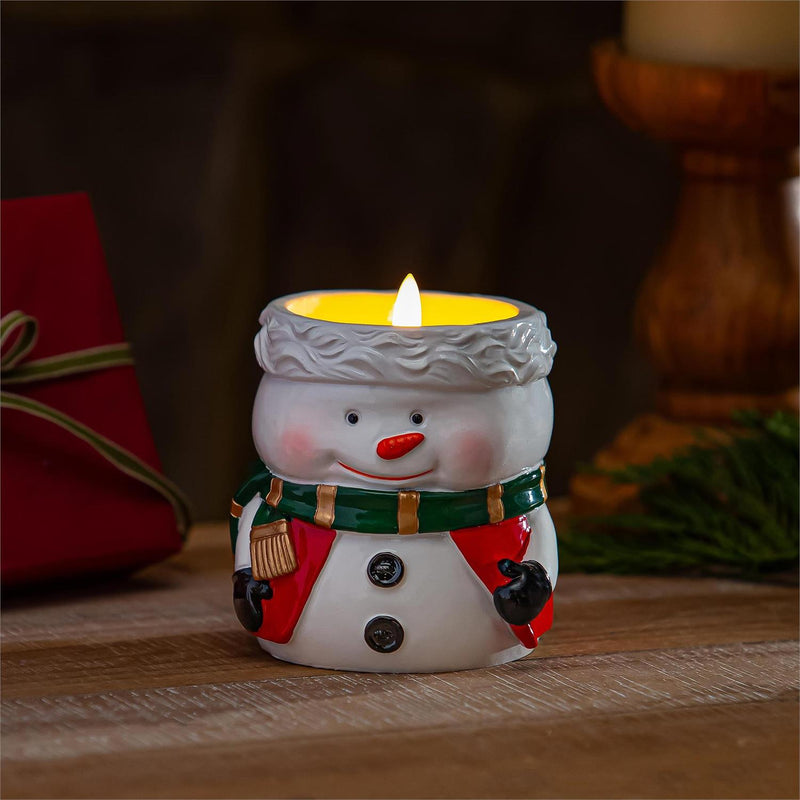 Traditional Santa Candleholder Snowman LED Ceramic Candle Table Décor, 4.25"H