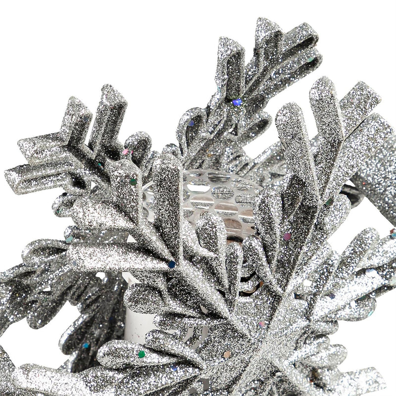 LED Silver Glitter Snowflake Tree Topper with Projected Icons