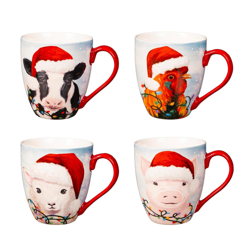 Holiday Poinsettia Coffee Cup Ceramic Cup O' Java, Christmas Farm, 17oz, Gift Box