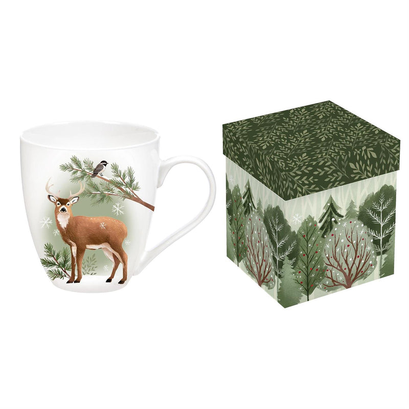 Woodland Storybook Coffee Cup Ceramic Cup O' Java, Deer, 17oz, Gift Box