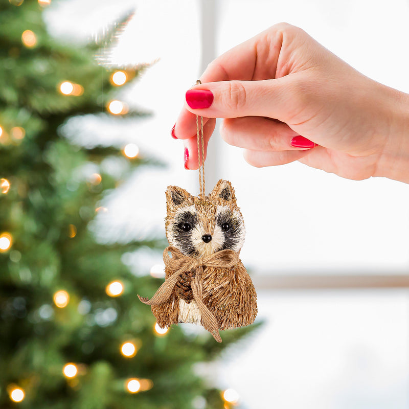 4.5" Natural Fiber Animal with Glitter Ornament
