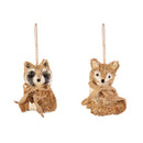 4.5" Natural Fiber Animal with Glitter Ornament