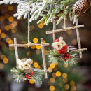 Woodland Storybook Ornament Natural Fiber Owl with Artificial, 6"H, Asst of 2