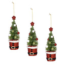 Traditional Santa Ornament Plastic Santa Bottle Brush Tree, 7"H, Set of 3, Gift Box