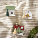 VivaStyle Ornament, Paper Ornament, House with Bottle Brush Trees, 2.75"H, Set of 3
