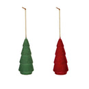 4" Flocked Ceramic Tree Ornament, 2 Asst, Red/Green