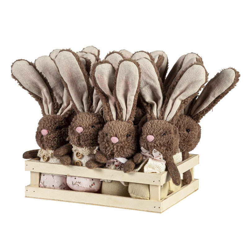 Bunny Blooms Hanging D√©cor Fabric Bunny, 9", Asst of 2, In Wood Tray