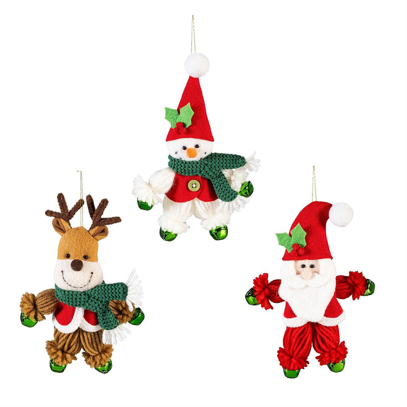 Joyful Traditions Ornament Christmas Character with Bells Fabric, Asst, 8"H
