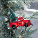 5" Glass Red Truck with Bottle Brush Tree Ornament,3otg448