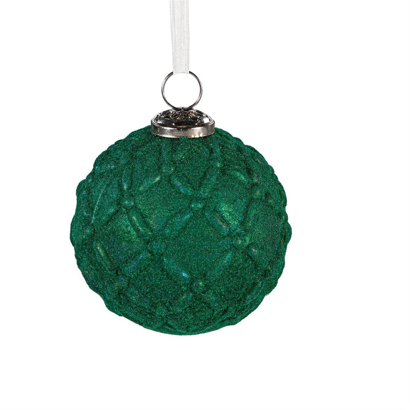 Joyful Traditions Ornament Flocked Round Glass, Asst, 4.5"H