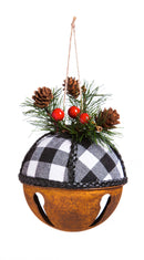 Metal Buffalo Plaid Bell Ornament, 2 ASST,3otm074