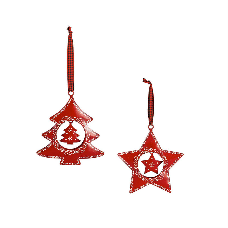 6" Metal Shaped Ornament with Hanging Icon, 2 Asst.