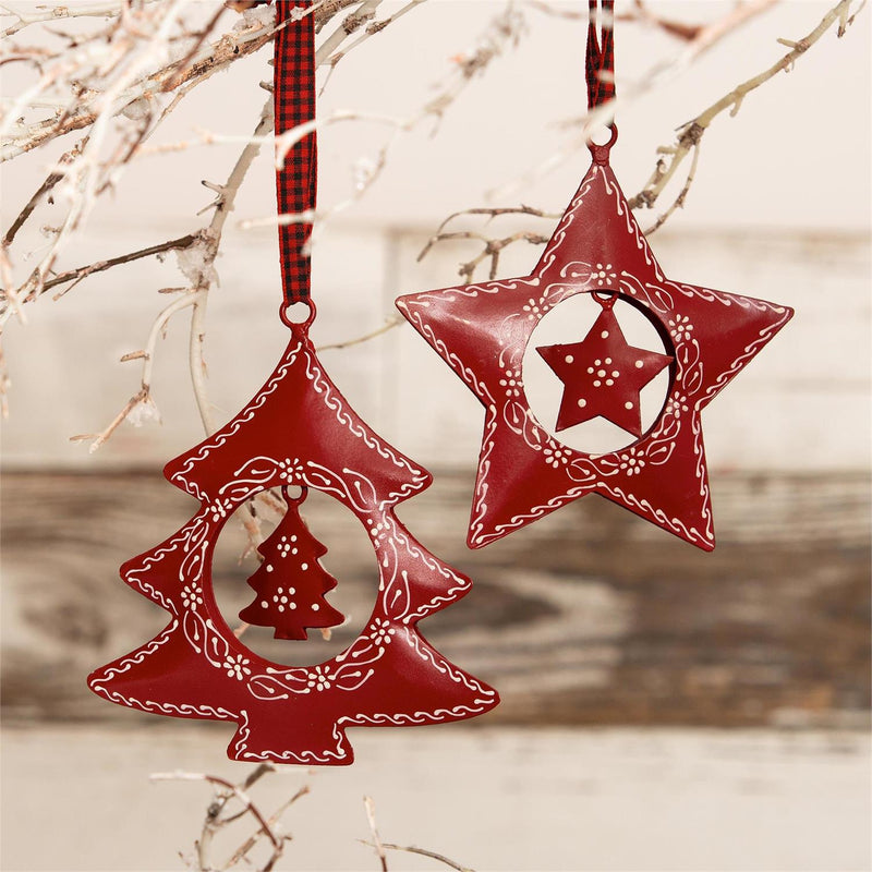 6" Metal Shaped Ornament with Hanging Icon, 2 Asst.
