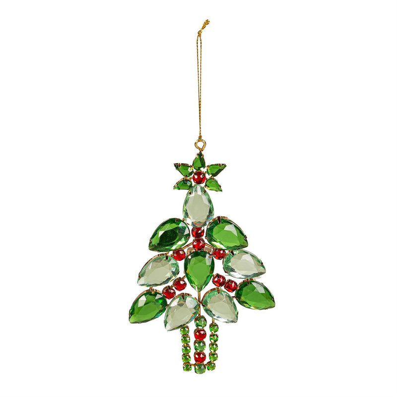 6.75" Metal Christmas Tree with Gems Ornament