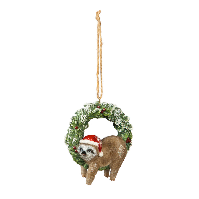 Resin Sloth with Santa Hat Ornament, 2 Asst,3otr122