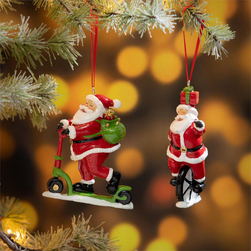 Christmas Vacation Ornament Santa Riding Unicycle/Scooter Resin, Asst