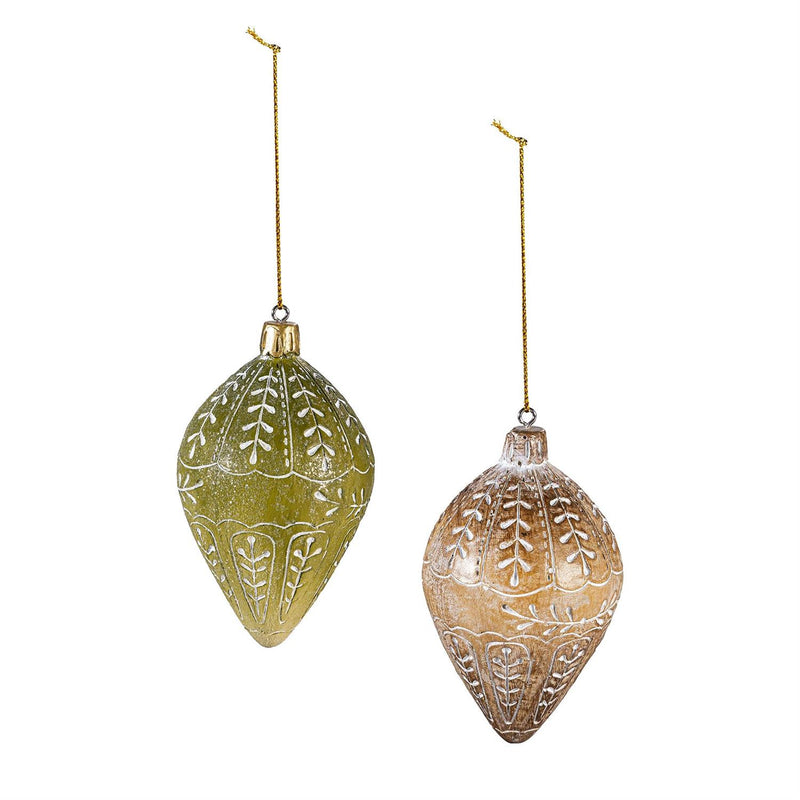 Shades of Green Ornament Teardrop Resin, Asst, 4.25"H