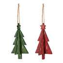 Wood Tree Ornament, 2 Asst: Red/Green