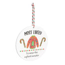 Traditional Santa Ornament Christmas Most Likely To... Round Wood with Wood Display