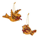Wood and Fabric Bird with Bow and Bell Ornament