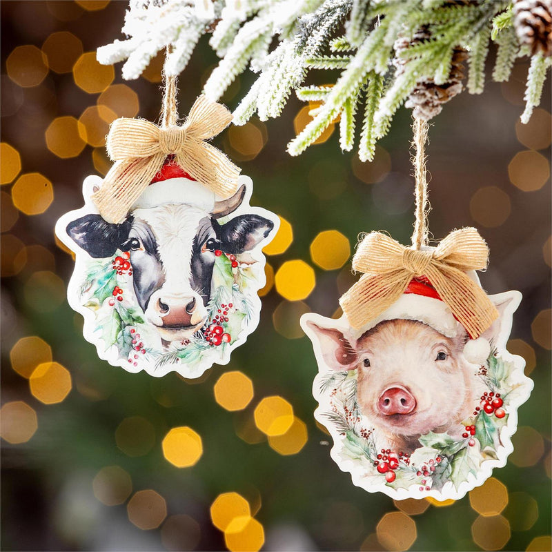 Woodland Storybook Ornament Christmas Farm Animal Wood, Asst, 5"H