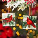 Holiday Poinsettia Ornament Cardinal Square Wood, Asst, 4"