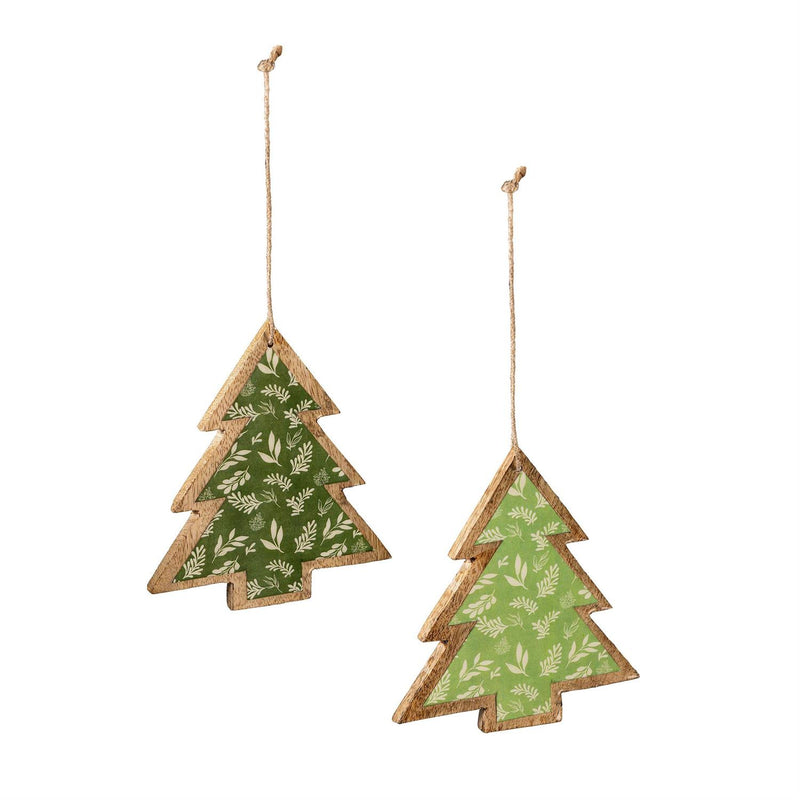 Shades of Green Ornament Tree with Enamel Wood, Asst, 4.5"H