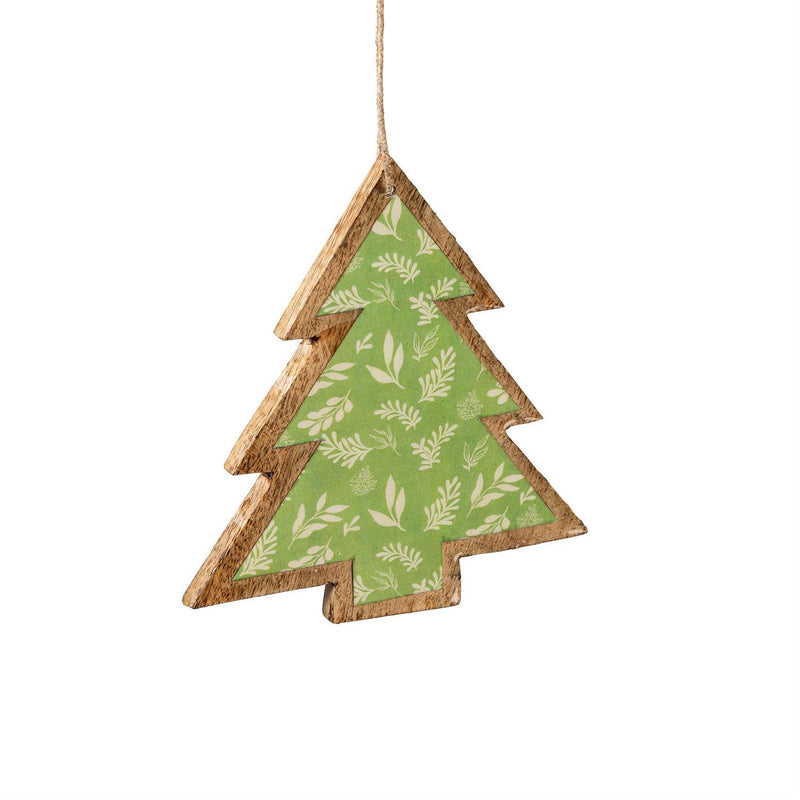 Shades of Green Ornament Tree with Enamel Wood, Asst, 4.5"H