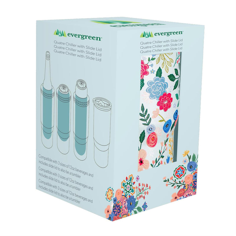 Bursting Blossoms Stainless Steel Quatre Chiller with Silicone Cap and Tumbler Slide Lid, Gift Box