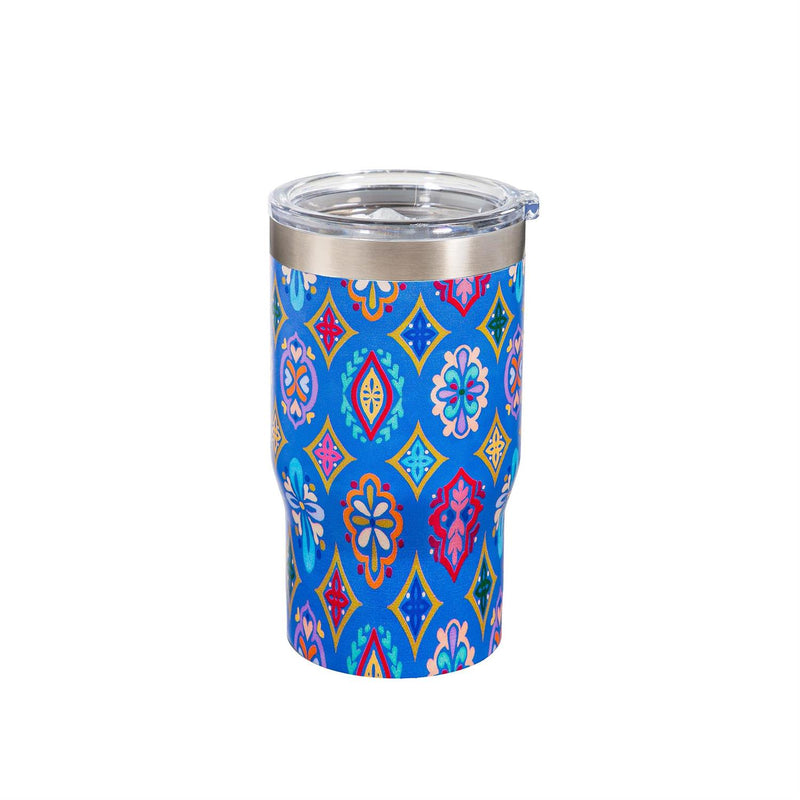 Geometric Tapestry Stainless Steel Quatre Chiller with Silicone Cap and Tumbler Slide Lid, Gift Box