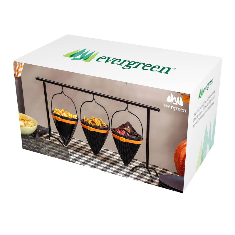 Witch Hat Ceramic Dish with Metal Holder Set, 19"L