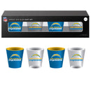 Ceramic and Glass Shot Glass with Gift Box, 4pc Set, Los Angeles Chargers,3sg3825cgs
