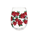 Holiday Poinsettia Wine Glass Stemless Glass, Poinsettia Bliss, 17oz, Gift Box