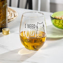 17 oz Stemless Glass w/ Gift Box- I Need Wine Right Meow