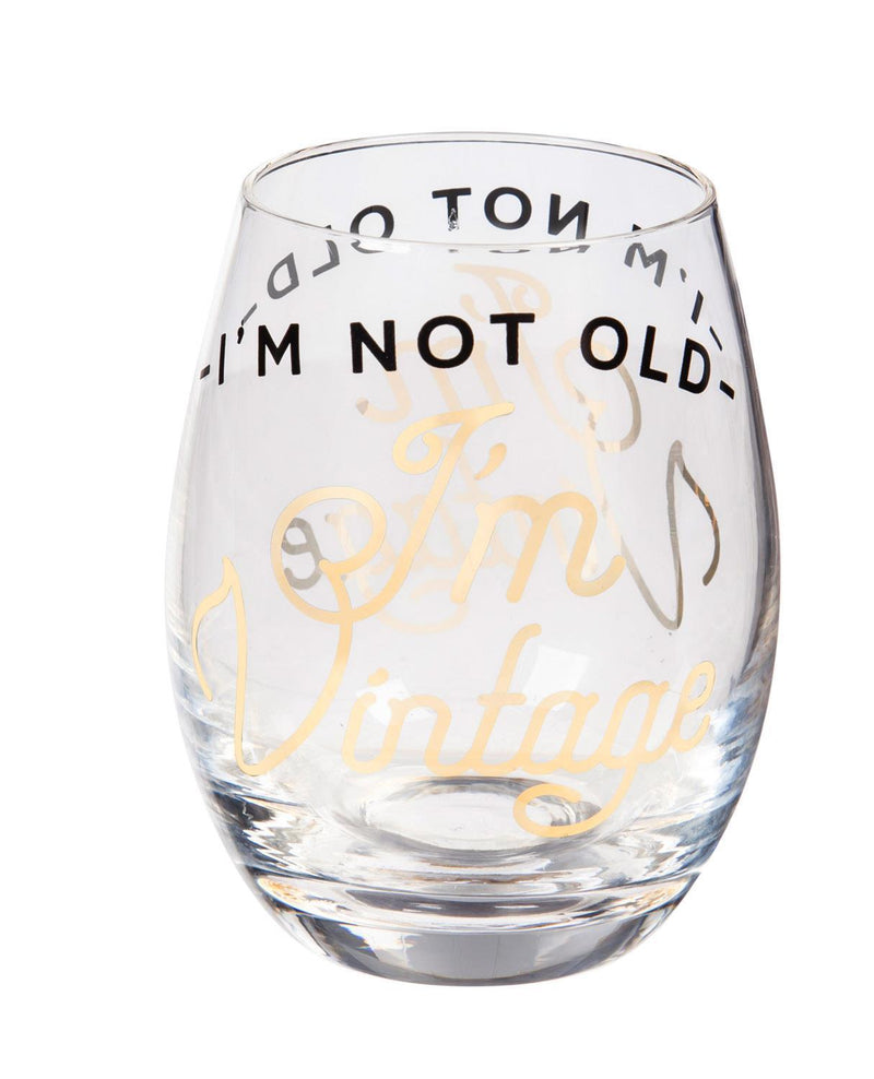 Stemless Wine Glass w/box, 17 OZ.,  I'm not old I'm Vintage