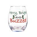 Stemless Wine Glass w/box, 17 OZ, Merry, Bright, and Buzzed,3sl216