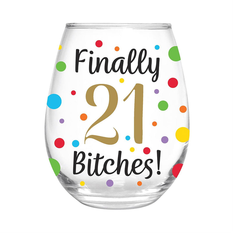 Finally 21 Bitches Stemless Glass, 17oz, Gift Box