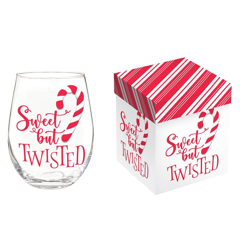 Baking Spirits Bright Wine Glass Stemless Glass, Sweet But Twisted, 17oz, Gift Box