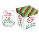 Christmas Vacation Wine Glass Stemless Glass, Merry Christmas, 17oz, Gift Box